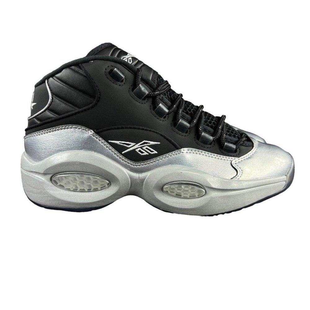 Reebok Question Mid Black Silver Basketball Shoes GX7925 Men's Size 7.5 - 8